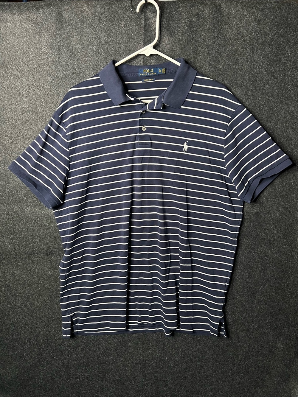Polo Ralph Lauren Polo Striped Navy Blue Collared Custom Slim Fit Men’s Size XL